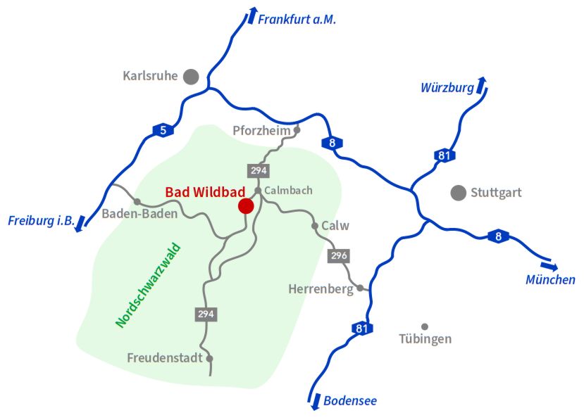 Anfahrtskizze: Bad Wildbad im Nordschwarzwald